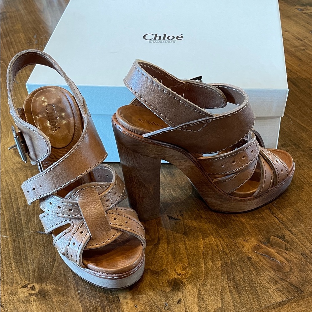 CHLOE Tan Platform Sandal 36